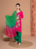 印度进口服饰民族风套装，纯棉刺绣旁遮比3件套长袖薄款玫红色