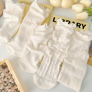 白色花边堆堆袜子女夏季薄款纯棉夏天玛丽珍春秋中筒袜木耳边蕾丝
