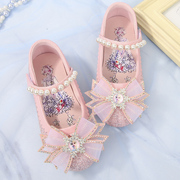 女童公主鞋粉色2024春夏宝宝儿童鞋子水晶小皮鞋女孩小童单鞋