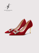 婚鞋女红色结婚高跟鞋不累脚高级感主婚纱两穿小个子秀禾服新娘鞋