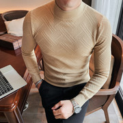 春季男士毛衣韩版修身半高领，针织衫英伦潮流，休闲时尚加厚保暖线衣