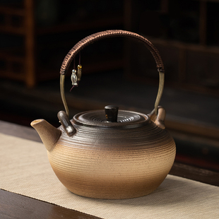 围炉煮茶日式粗陶煮茶壶小号，可明火烧陶瓷烧水壶，电陶炉煮茶壶炭炉