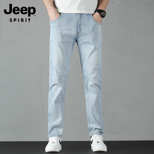 Jeep吉普牛仔裤男士夏季薄款修身男裤弹力宽松直筒休闲裤子