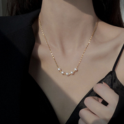 925纯银珍珠项链女2024小众，轻奢高级感锁骨链银饰品颈链