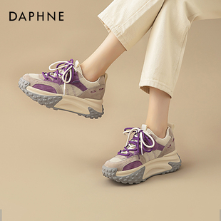 达芙妮老爹鞋女2024春季紫色轮胎鞋厚底百搭运动休闲增高鞋子