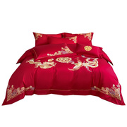 高档龙凤刺绣全棉结婚四件套大红色，床单被套纯棉婚庆喜被床上用品