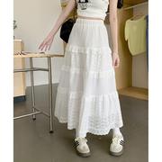 大码高腰A字白色半身裙设计感小众蕾丝蛋糕裙子胖mm梨形身材长裙