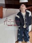 luckikids韩国童装2024春季男中小童外套小狗，拼接卫衣星星牛仔裤