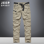 jeep速干工装裤男士春季宽松直筒，多口袋男裤，夏季薄款休闲裤子