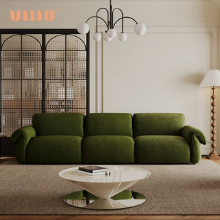 ULLLO 法式复古墨绿色沙发北欧客厅小户型三人位直排高端绒布沙发