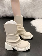 厚底马丁靴子女2023秋冬气质，高跟短靴粗跟高级感英伦风瘦瘦靴