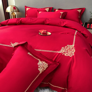 高档简约结婚四件套大红色床单被套全棉纯棉婚庆床上用品婚房喜被