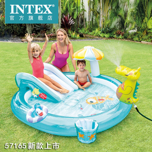 intex儿童家用室内外海，洋球池遮阳戏水池宝宝，鲨鱼游泳池充气泳池
