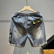 美式高街抽绳牛仔短裤，男夏季薄款水洗，做旧潮牌oversize宽松裤