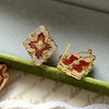 高定意大利拉丝镶钻四叶草耳钉，复古法式宫廷，高级感贝母玛瑙耳环
