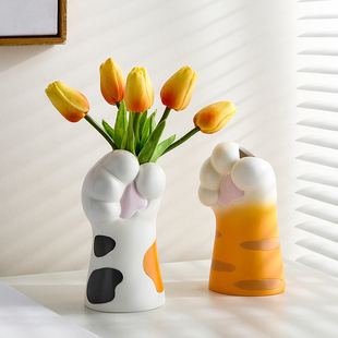 创意可爱猫爪花瓶摆件仿真花家居玄关桌面装饰品乔迁女生生日礼物