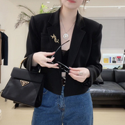 韩版西装外套女小个子黑色赫本风复古春秋气质高级感短款西服上衣