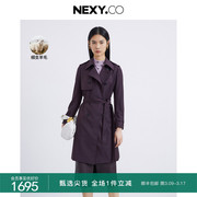 nexy.co奈蔻紫色羊毛风衣，外套女2024春季气质中长款大衣
