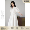 嘉茱莉2024夏季法式连衣裙，女翻领白色，宽松高腰长裙优雅气质
