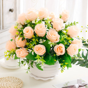 高档花瓶加仿真花装饰客厅，餐桌茶几摆件假花摆设玫瑰绢花插花艺