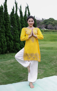 印度瑜伽服套装女春季绵绸刺绣宽松瑜珈，服禅修服中长款黄色