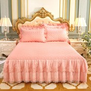 全棉双层公主蕾丝纯棉床裙床单夹棉加厚纯色床罩单件加棉