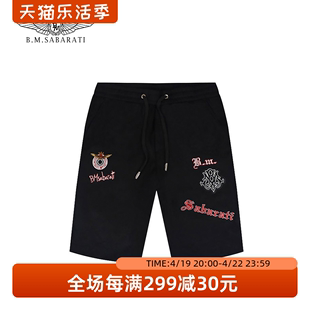 B.M.SABARATI 夏季黑色五分运动休闲短裤薄款抽绳欧美时尚20