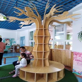 实木创意大树书架智慧树置物架，收纳架图书馆绘本架幼儿园落地摆件