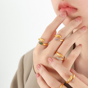 日韩韩版小清新粉绿白水钻简约欧美蛇形状戒指钛钢食指戒配饰