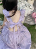 女夏季香芋紫小心机超仙浪漫显瘦露背连衣裙法式小众飞飞袖吊带裙