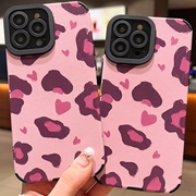 竖条纹 粉红爱心豹纹图案 适用于iphone15promax手机保护壳 粉色图案 防摔 软壳 时尚 个性手机壳 镜头全包