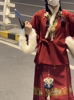 新中式汉服加厚毛边交领衬衫织金妆花马面裙红色斗篷外套套装