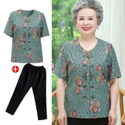 中老年人夏装唐装女奶奶短袖衬衫妈妈上衣老人60-70-80岁衬衣