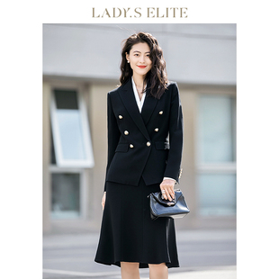 LadySElite升级款黑色醋酸薄款西装套装女23春职业半身裙