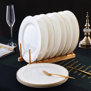 金边盘子10只装 骨瓷盘家用菜盘8英寸牛排盘西餐盘10英寸平盘浅盘