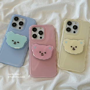 极简纯色果冻小熊支架适用苹果15手机壳iPhone14pro小众新款13硅胶15ProMax女款网红12防摔11情侣创意全包软