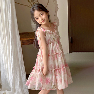女童夏季吊带公主蛋糕裙，2024夏韩版儿童仙，女裙女孩碎花连衣裙