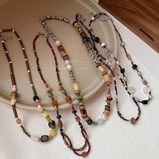 手工制作串珠项链~波西米亚民族风复古新中式木头锁骨链 小众饰品