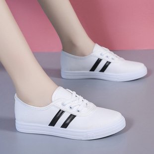 夏季低帮浅口帆布鞋休闲女鞋，韩版系带运动学生，小白鞋平底休闲板鞋