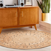 印度手工黄麻自然色镂空圆地毯现代简约客厅装饰地毯北欧民宿
