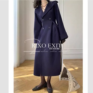 rixoexit法式设计感藏蓝色毛呢，外套女冬季羊毛，双面长款呢子大衣