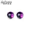 莉萨珠宝 百搭素面天然紫水晶耳钉 18K玫瑰金镶嵌彩色宝石 定制