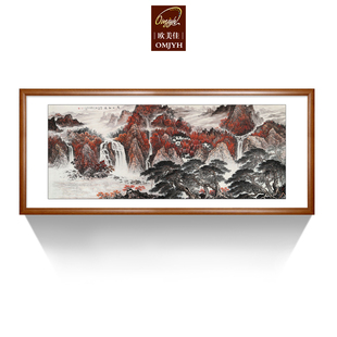现代中式客厅办公室手绘国画山水画风水画鸿运当头 万山红遍字画
