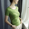 牛油果绿t恤女夏季抹茶绿色修身短袖圆领韩版体恤上衣女2023