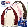 NASA联名纯棉撞色长袖T恤男女款服春秋季简约纯色插肩拼接打底衫