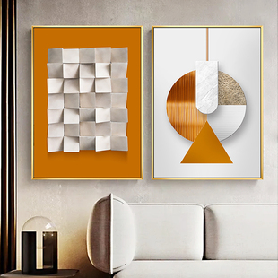 现代简约抽象画客厅橙色装饰画，免打孔挂画沙发，背景墙极简酒店壁画