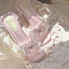 pinkyo原创浪漫法式高跟凉鞋女2023初夏蕾丝镶边猫跟一字拖鞋