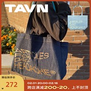 TAVN x HEADACHE头痛合作款包袋 设计字母单肩磨毛牛仔帆布袋 2色