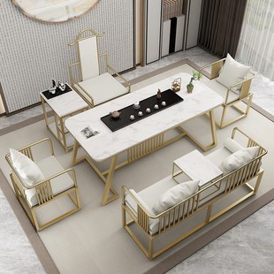 新中式现代轻奢岩板功夫茶桌椅组合简约方形沙发一体式阳台茶台