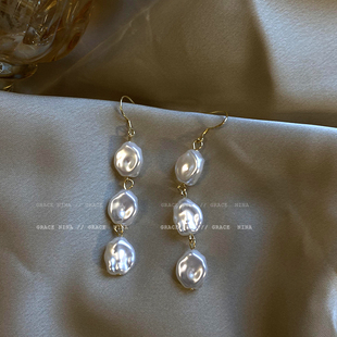 法式巴洛克珍珠流苏耳环耳钩小众设计高级感耳钉气质时尚耳饰女款